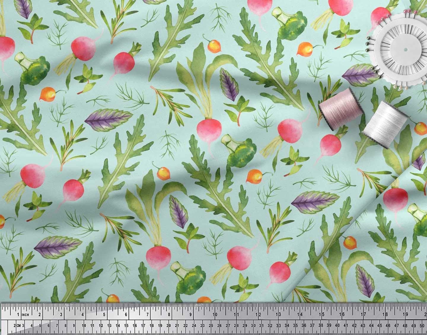 Soimoi Moss Georgette Brown Fabric - by The Yard - 42 Inch Wide - Leaves, Turnip & Broccoli Vegetable Harvest Material - Fresh and Nutrient-Rich Patterns for Kitchen Decor Printed Fabric