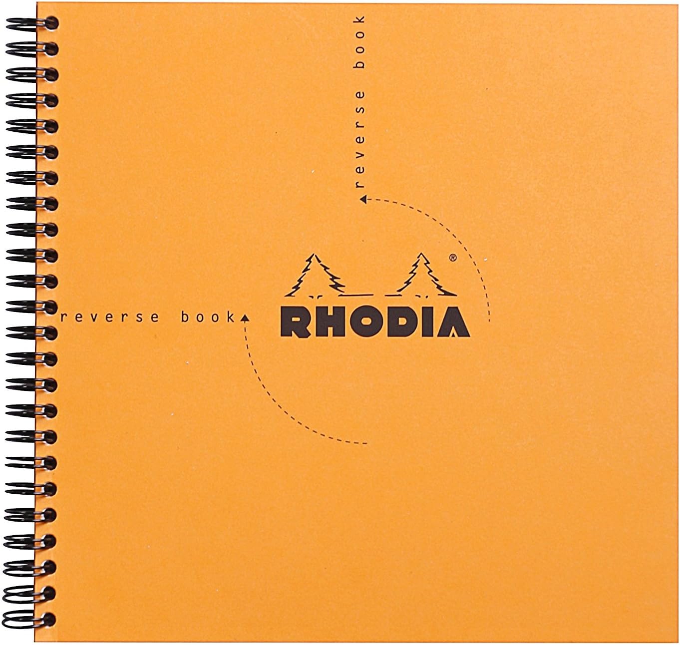 RHORHODIA 193608C - Spiral Notebook (Full Binding) Reverse Book Orange - 21x21 cm - Small Squares - 160 Detachable Pages - 80g Clairefontaine Paper - Soft and Resistant Cover - Classic