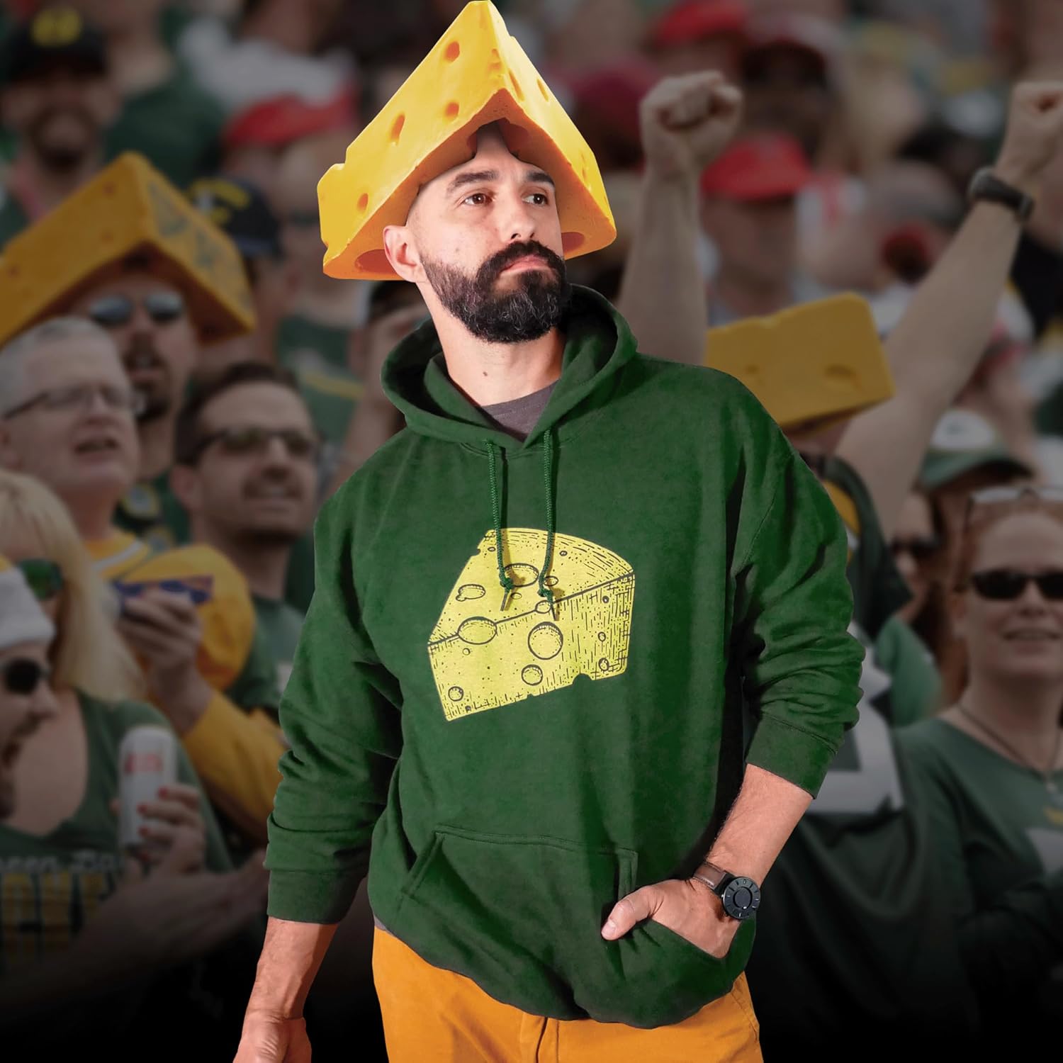 SCOBAR Green Bay Football Wisconsin Cheese Hoodie, Hand-Drawn, Printed in USA - Image 4