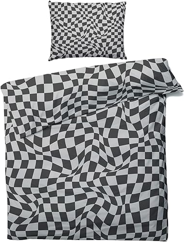 Funky Funda de edredón tamaño individual Juego de ropa de cama a cuadros abstractos 2 piezas Funda de edredón de microfibra suave con lazos de