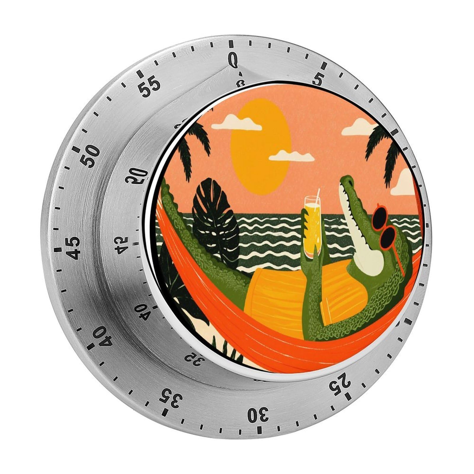 Crocodile Beach Hammock Tropical 60 Minute Wind Up Timer,Visual Mechanical Magnetic Timer with Loud Alarm for Kitchen