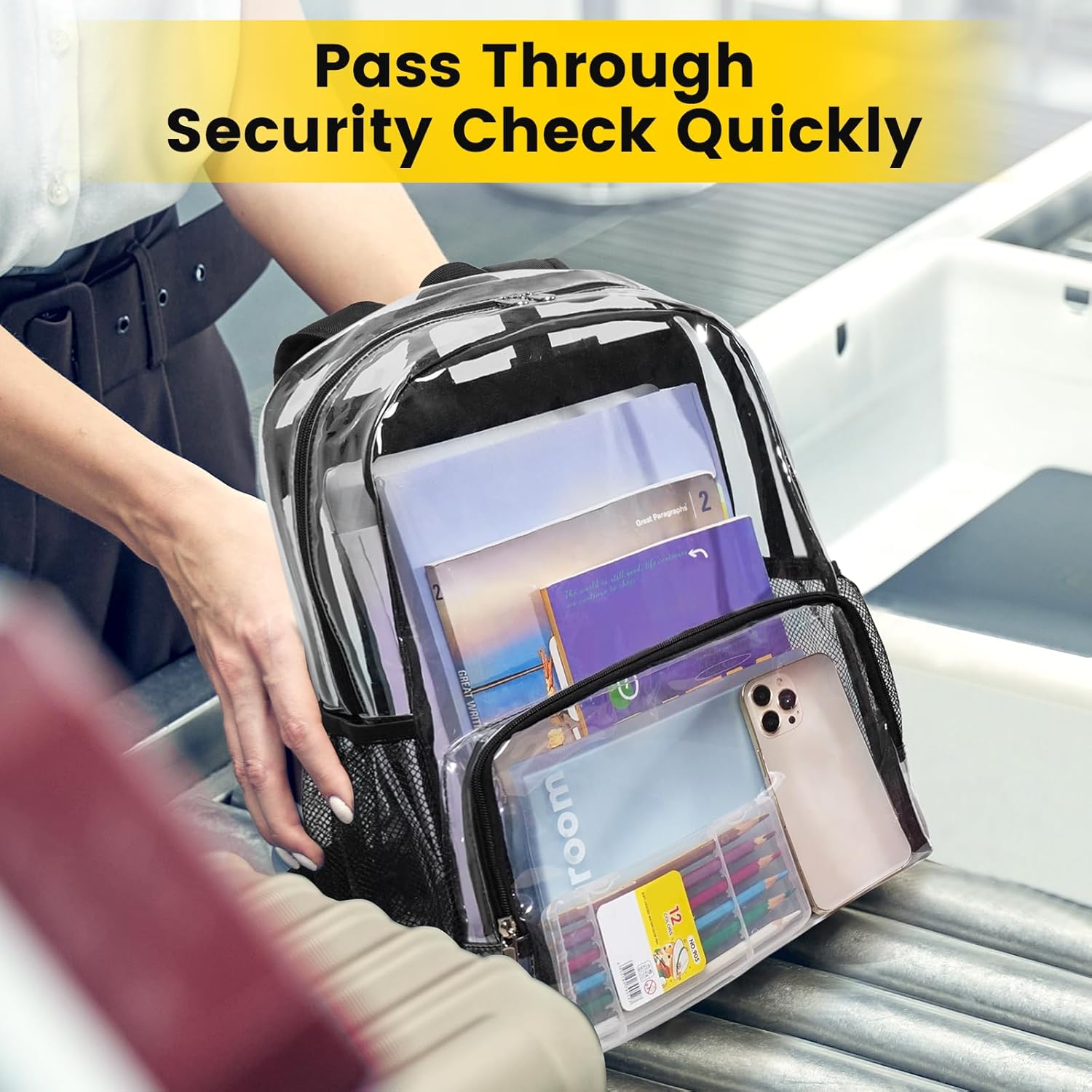 Vorspack Clear Backpack Heavy Duty - Large Clear Backpacks for School See Through Bookbag for Girls Boys Transparent Bag for Work, Concert, College - Black - Image 5