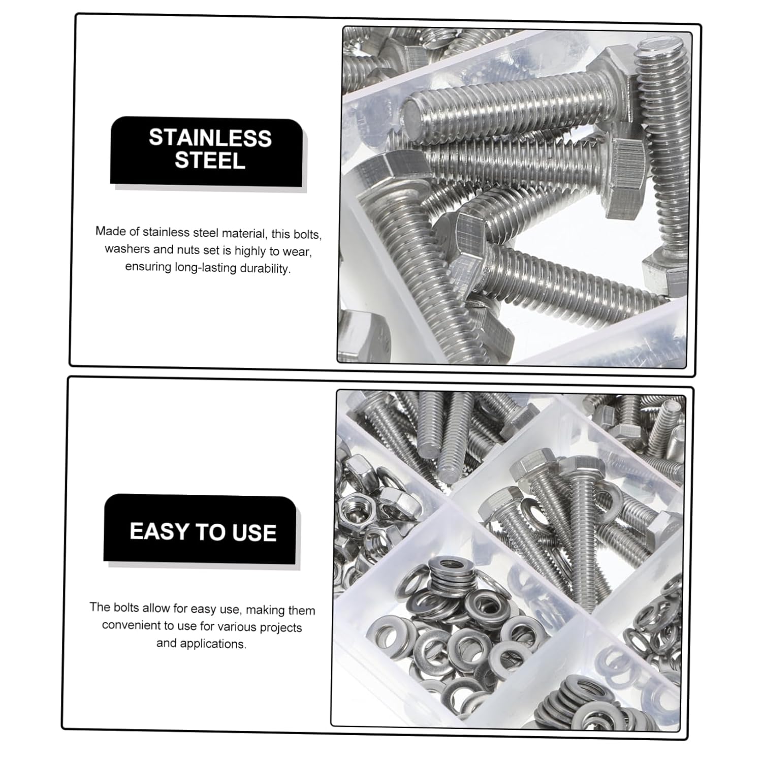 375pcs Stainless Steel Bolts Nuts Washers Kit Metric Screw Assortment Kit Nut and Bolt Set for Repair
