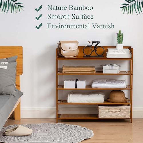 Miniatura 4 de latifolia Zapatero de bambú de 5 niveles para entrada, color marrón (31.50 pulgadas de largo)