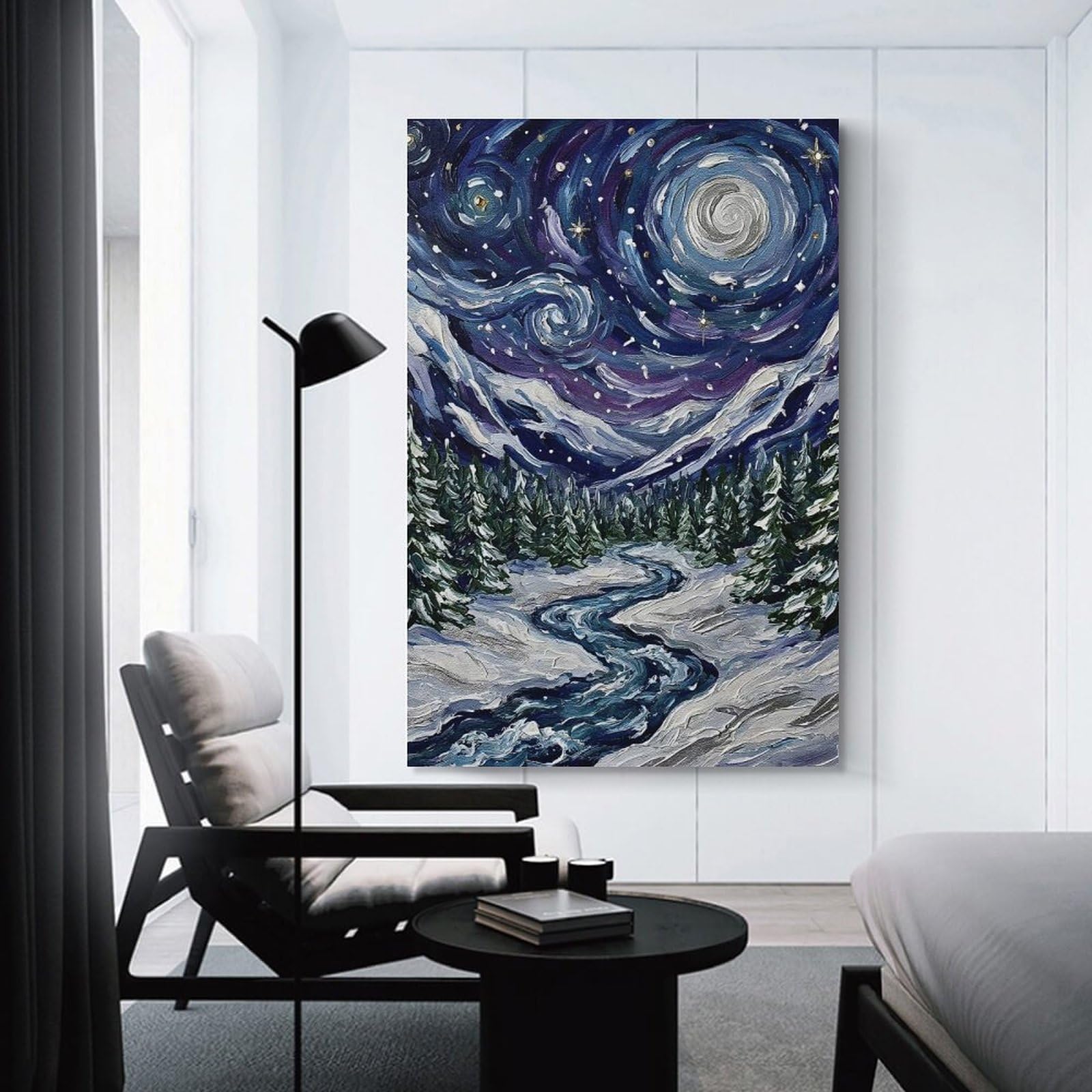 Junmoney Starry Night Winter Landscape Room Decor Wall Art 16x24inch(40x60cm), for Bedroom Walls, Guest Spaces Or Lounges, An Easy Wall Refresh for Bedrooms
