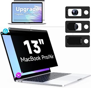IPROKKO Magnetic Privacy Screen MacBook Air 13 Inch (2018-2021, M1) / MacBook Pro 13 (2016-2022, M1, M2), Anti Blue Light Glare Filter, Removable Black Protector for Mac 13.3'' Laptop with Camera Cover