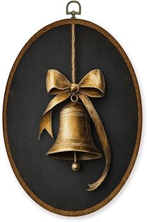 WULQYING Moody Christmas Gold Bell Oval Wall Art Decor Print Home 8.6x11.4 | Dark Christmas Bell Pictures Canvas Prints, Cottagecore Xmas Hanging Decoration Gifts for Bedroom Bathroom Living Room