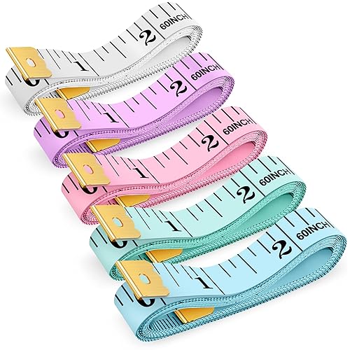 iBayam Tape Measure, Soft Ruler Measuring Tape for Body Weight Loss Fabric Sewing Tailor Cloth Vinyl Measurement Craft Supplies, 60-Inch Double Scale Ruler, 5-Pack