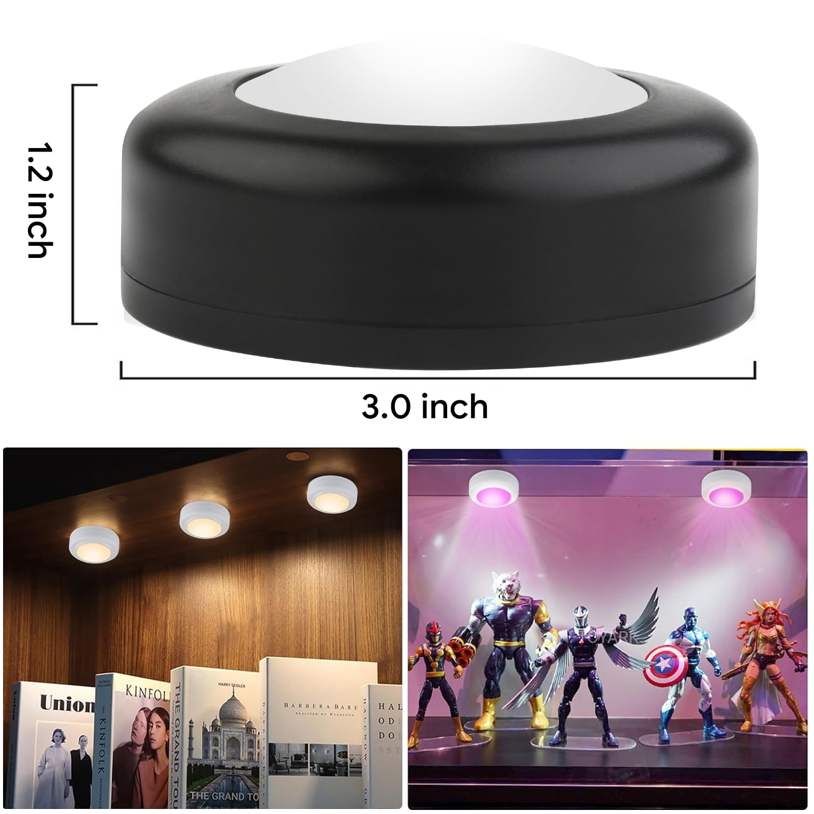 Yiliaw Luces LED con mando a distancia, funciona con pilas AA, 12 colores, iluminación para debajo de los muebles, luces de impresión, iluminación para armario de cocina, paquete de 12 unidades, color