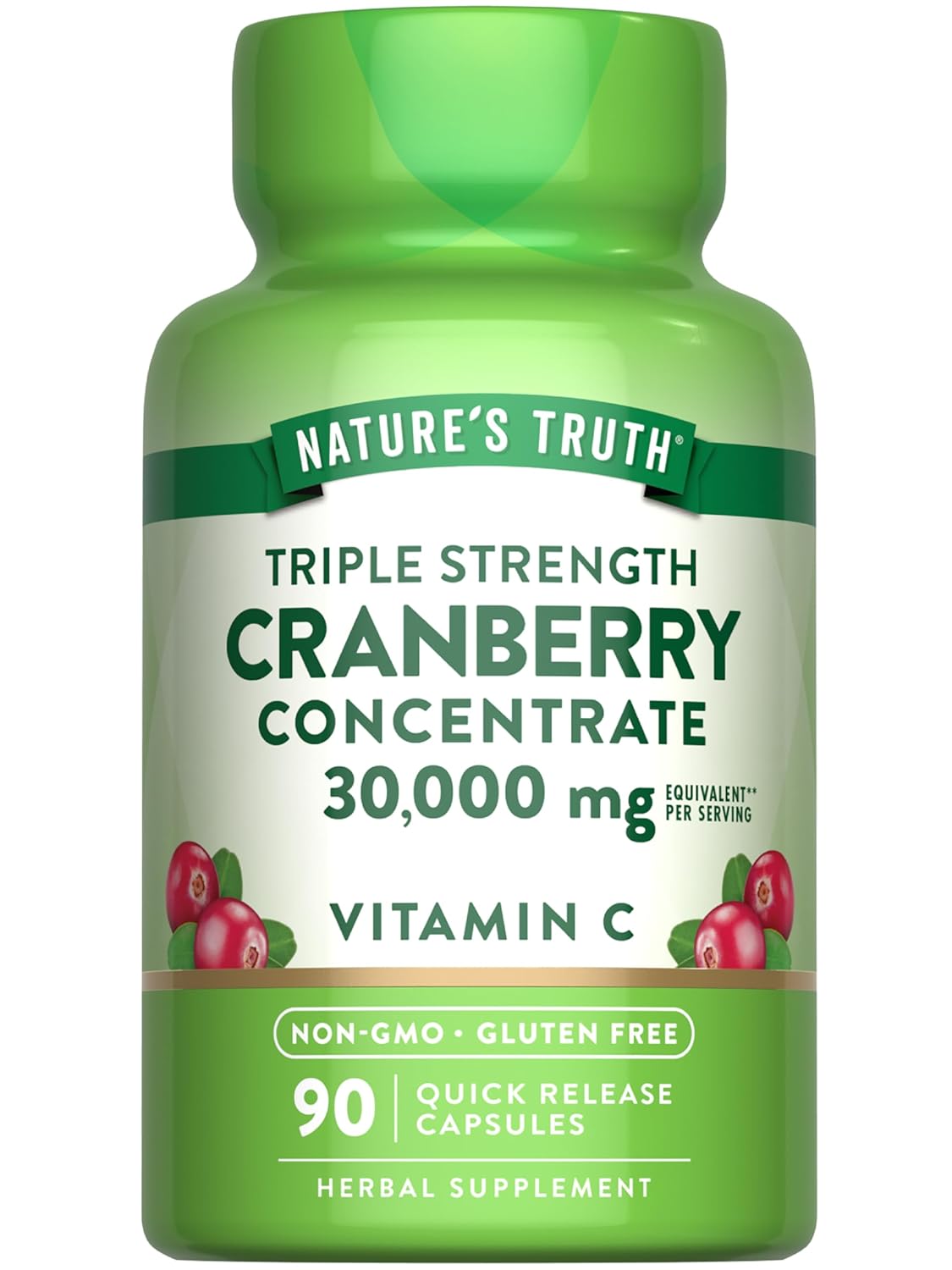 Natures Truth Cranberry Concentrate Pills 30 000mg Plus Vitamin C Triple Strength Support Capsules Non-GMO Gluten Free Supplement