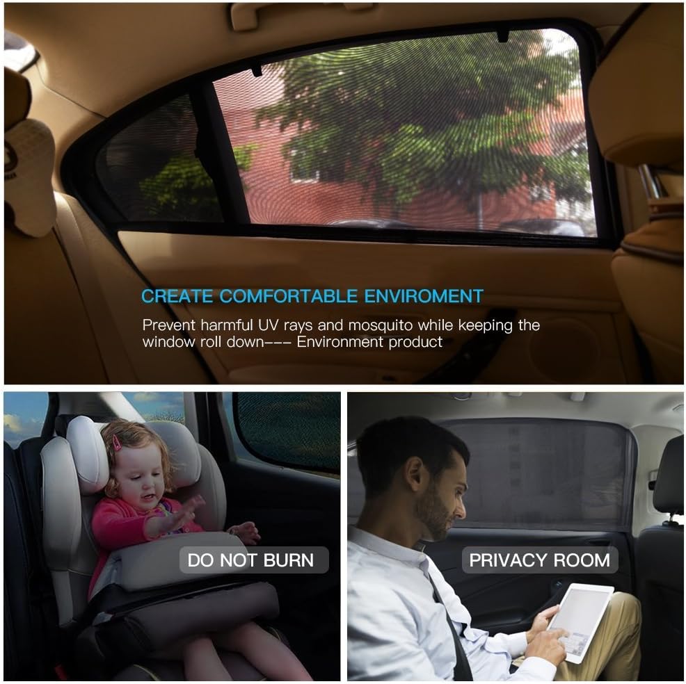 Car Sun Shades for Kids (2 Pack), Tinabless Car Window Shades for Blocks UV Rays | Protects Baby Kids and Pets, Universal Fits! - Premium Quality Stretch Material Car Sun Shade