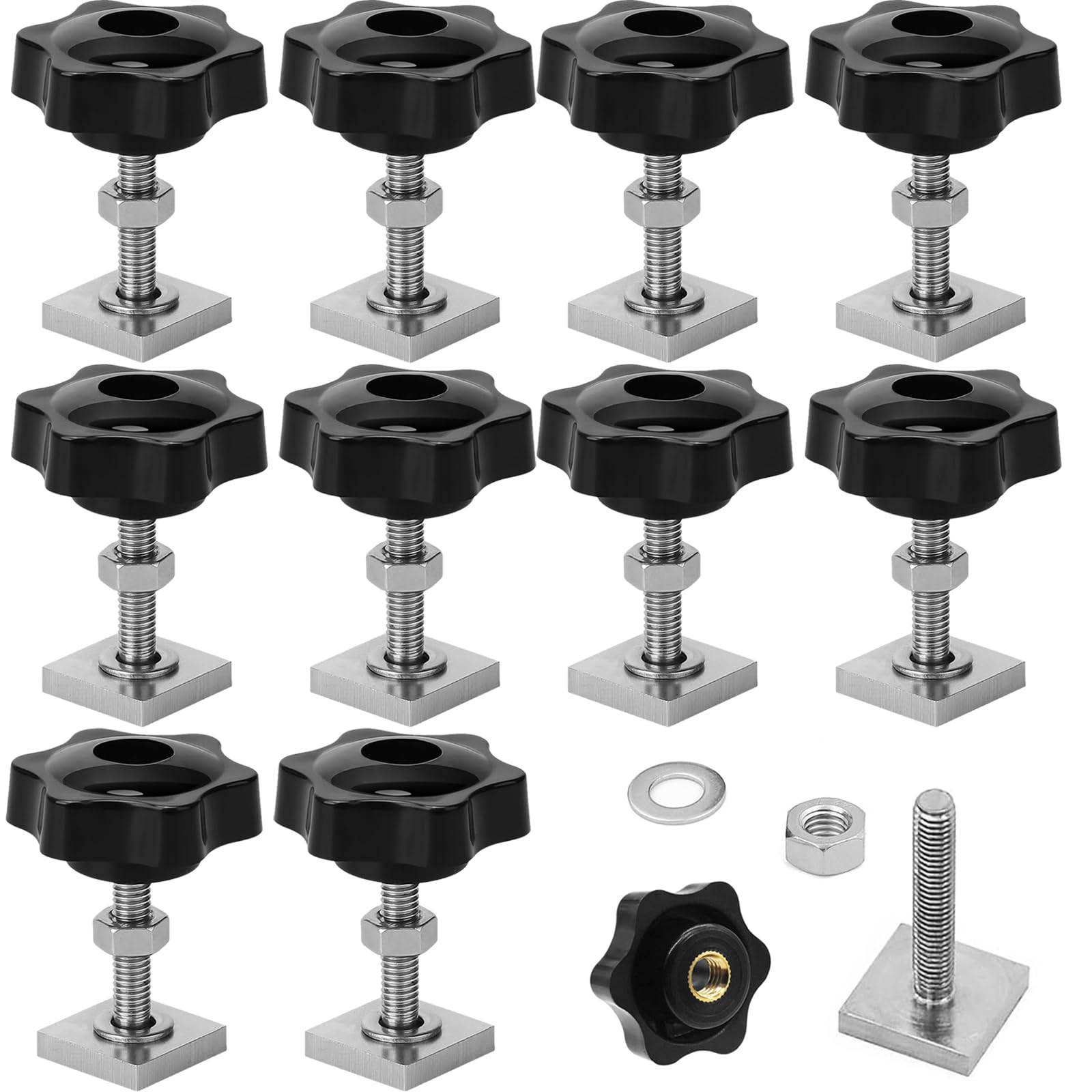 DAIRYCOF T Track Bolts 12 PCS Roof Rack Bolts M6 x 35 mm with Thumb Screws m6 with nut Washer 20x20×4mm Square Sliding Blocks for roof Rack Rail Carrier (12