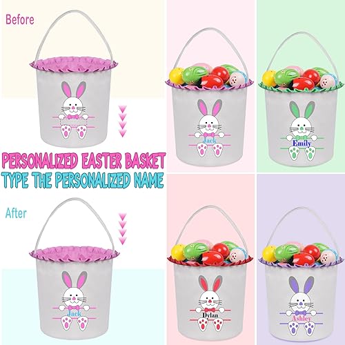 Miniatura 25 de Cesta de Pascua para niños, cestas de Pascua personalizadas con nombre, cesta de conejo de Pascua, cesta de caza de huevos de Pascua, bolsas