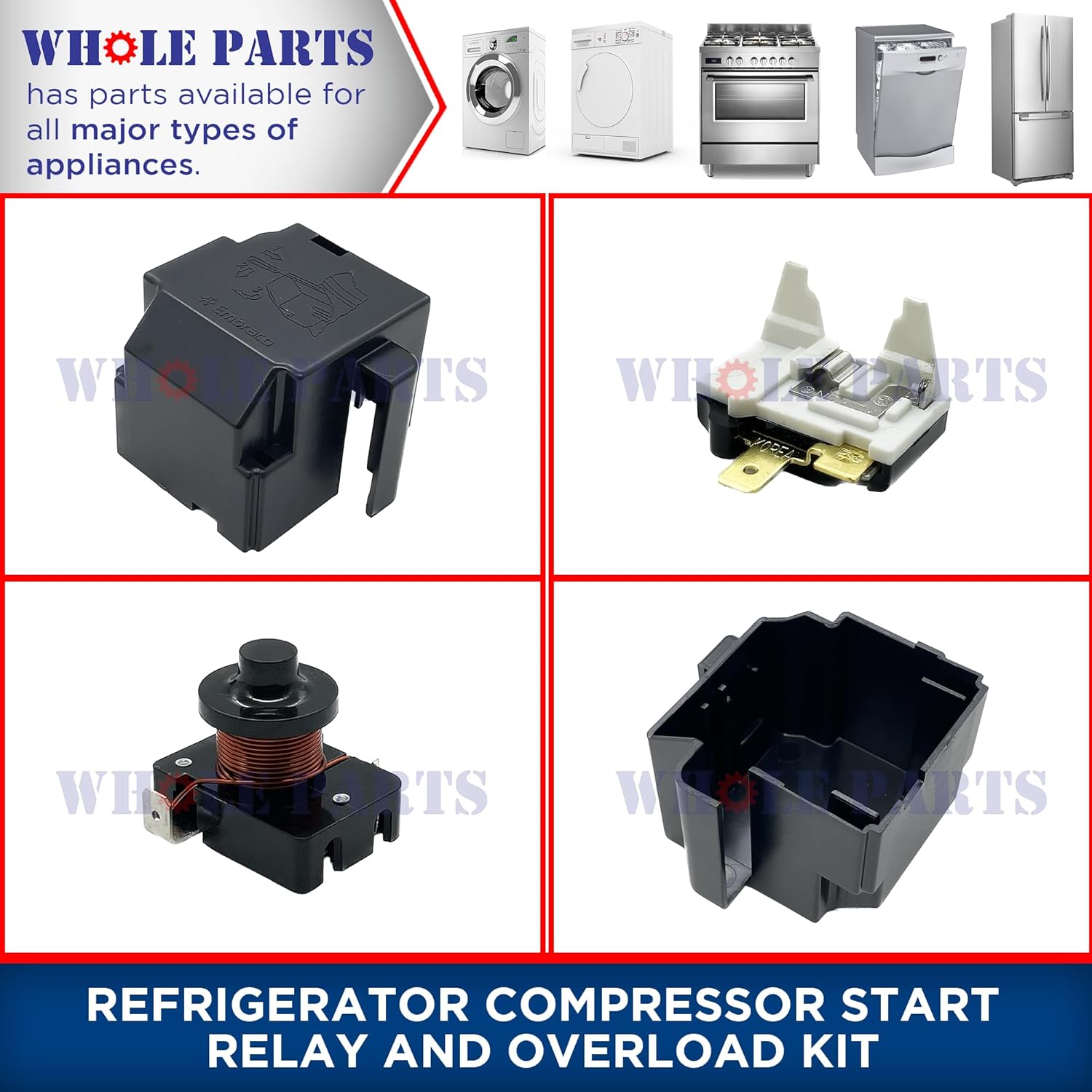 Upgraded Whole Parts Refrigerator Compressor Start Relay and Overload Kit Part# 5304499966 - Replacement & Compatible with Some Crosley, Electrolux, Frigidaire, Gibson, Kenmore, Tappan Refrigerators