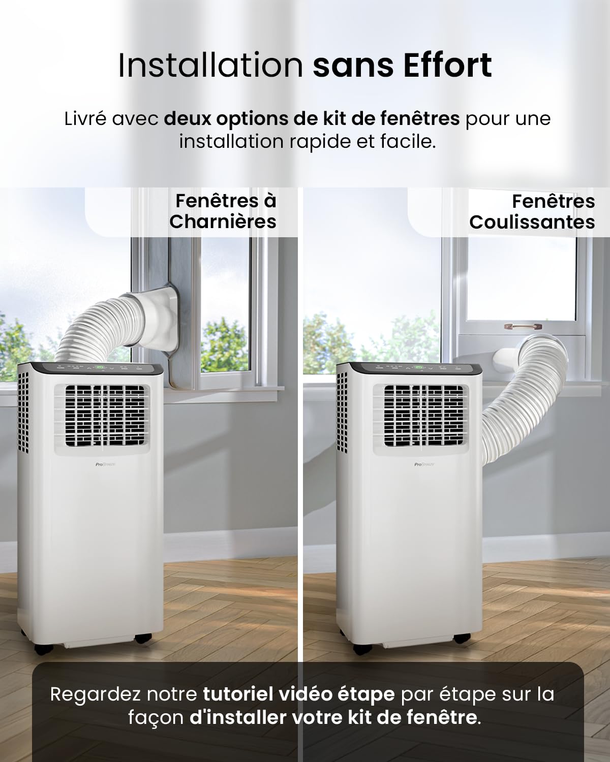 Pro Breeze Climatiseur Mobile 4-en-1 9000 BTU - Clim Puissante compatible WiFi avec Application- Minuterie 24 heures, Télécommande et Kit Fenêtre inclus pour Chambre, Salon 22m² [Classe énergétique A]
