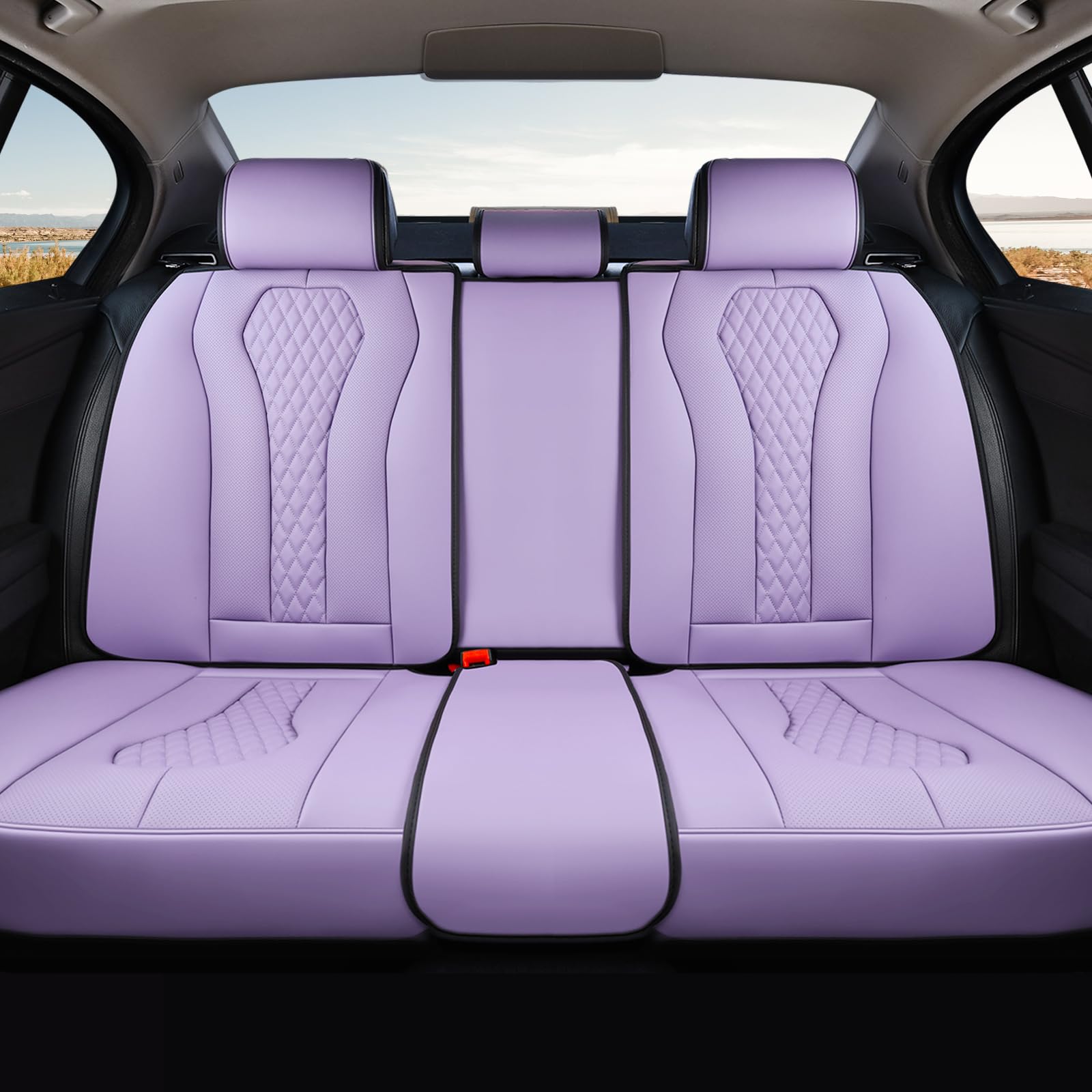 Coverado Car Seat Covers, Rear Car Protectors, Black Leather Seat Covers, 3-Piece Waterproof Automotive Seat Covers for Back Seats Universal Fit for SUVs &amp; Cars, All-Weather Protection