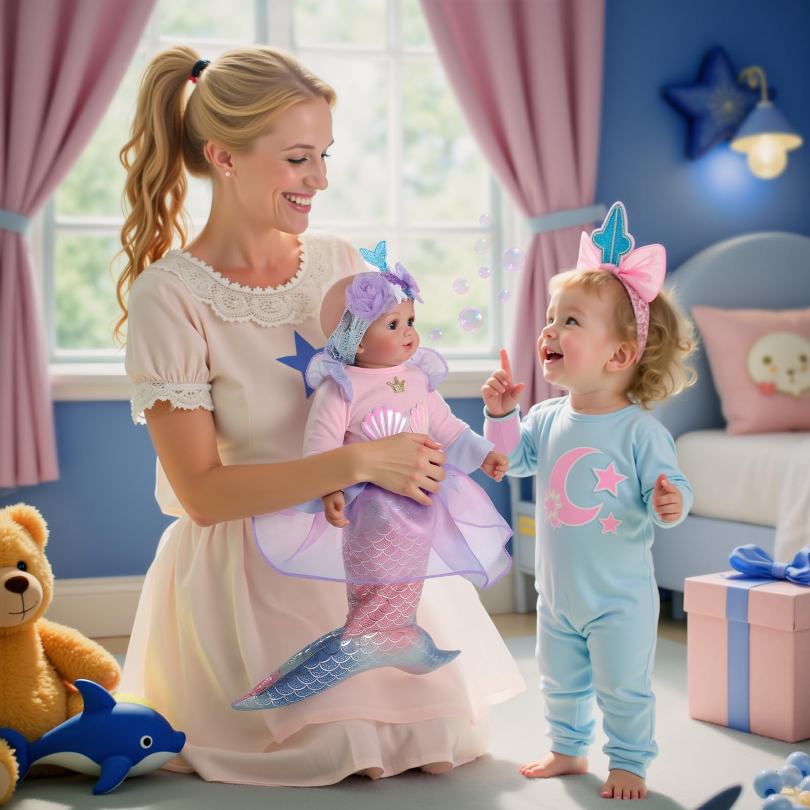 BABESIDE Mermaid Baby Dolls Girl - 15inch Mermaid Toys Realistic Soft Baby Doll Real Life with Sparkling Mermaid Tail & Princess Accessories, Mermaid Toys for Girls 3-10 Girls Gifts, Collection