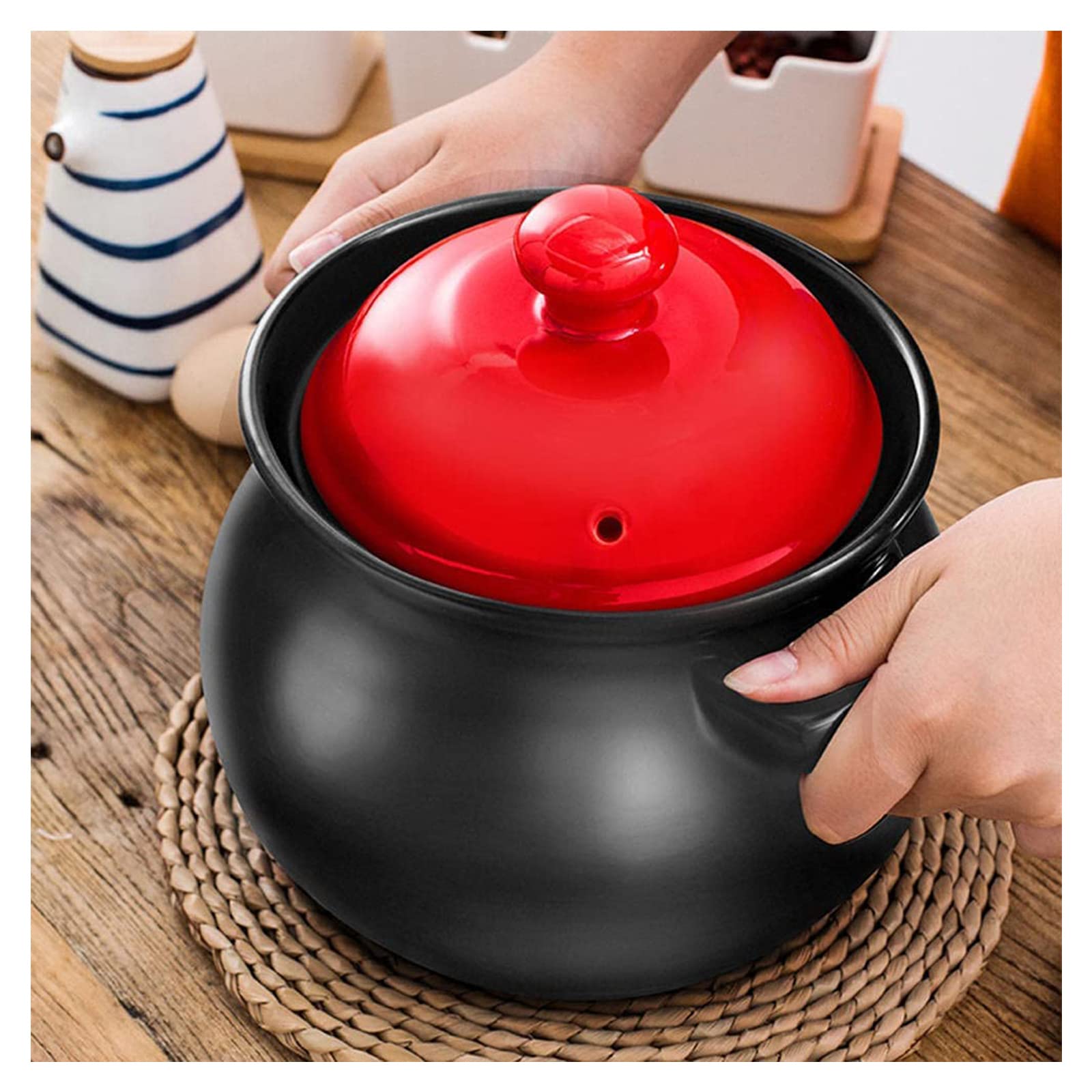 Cacerola de Cerámica con Tapa, Cazuela De Terracota Cazuela De Cerámica Cazuela De Barro Cazuela De Barro Olla De Barro Para Cocinar - Cerámica Resistente Al Calor/Cocido A Fuego Lento O Guisado Para
