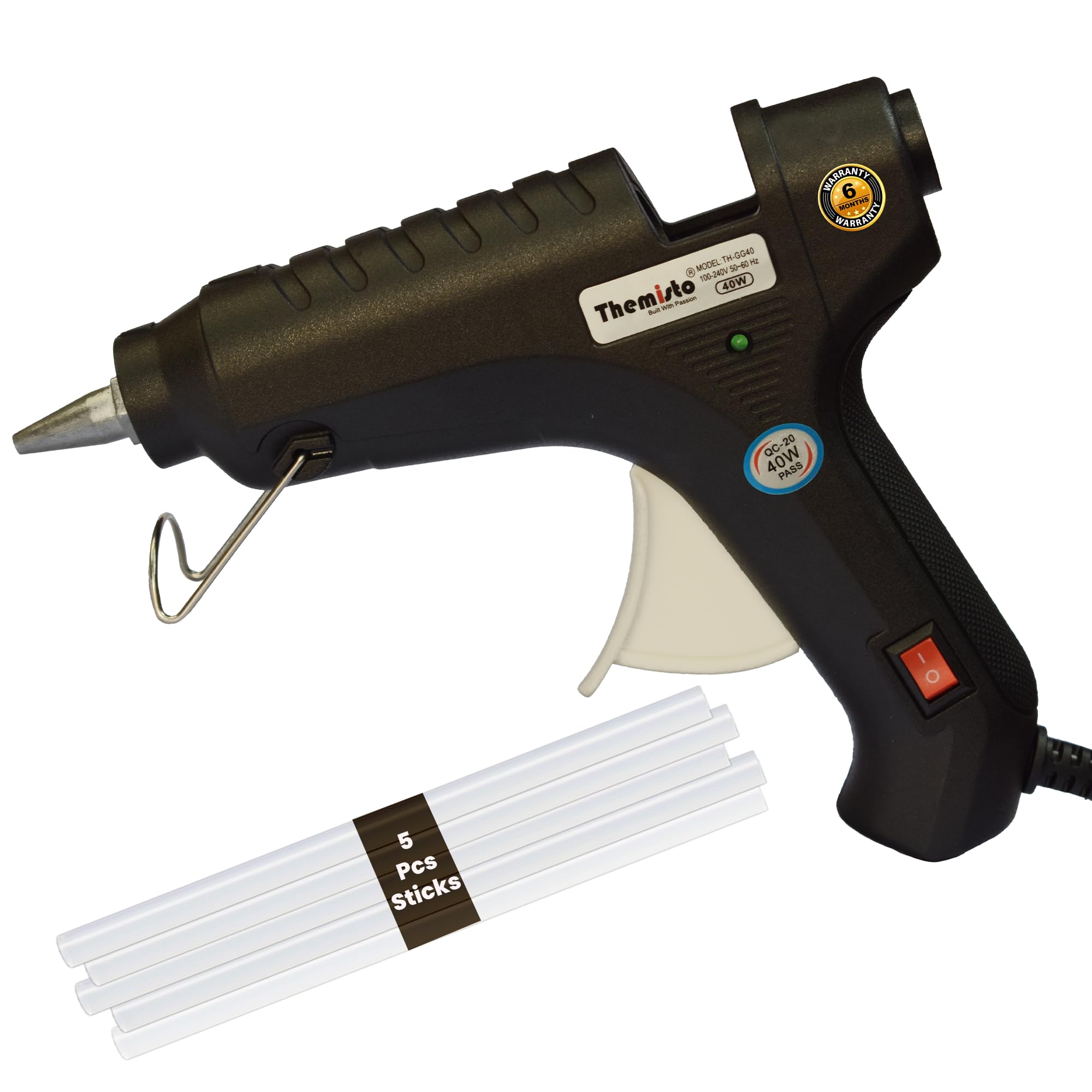 THEMISTO - built with passion Glue Gun With Glue Sticks 40W Hot Melt With Anti Drip For Arts And Crafts,Diy Projects|Leak Proof Glue Gun With Strong Gumming Glue Sticks(5 Pc Glue Sticks,Black)