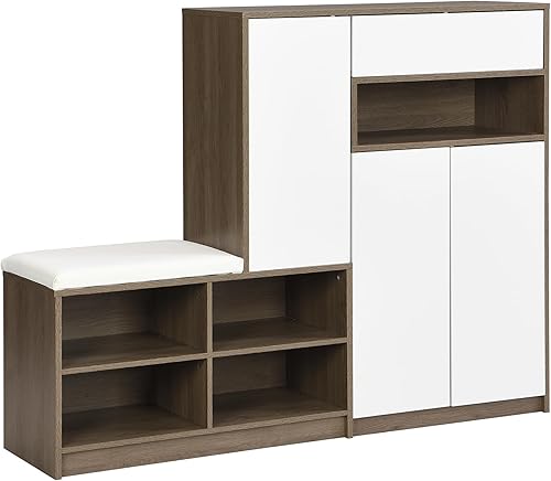 Vista 109 de Zapatero con 3 cajones abatibles para entrada, zapatero independiente con panel ajustable y ganchos para colgar, zapatero para pasillo, sala