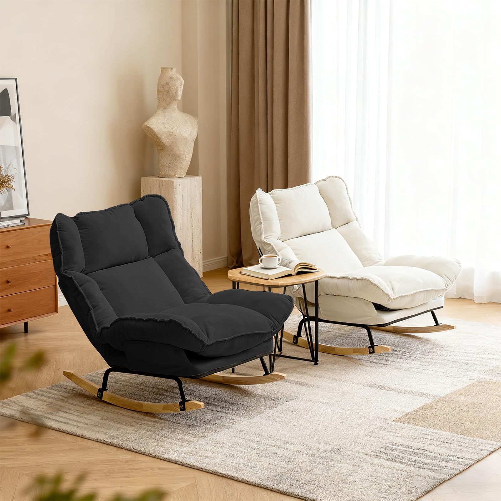 Extra große Schaukelstühle, Verstellbare Lounge-Stühle für Drinnen und Draußen mit Kissen für Arbeitszimmer, Wohnzimmer und Terrassen