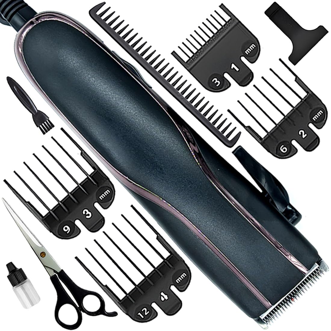 Men Titanium Wired Professional Fully Waterproof Hair Clipper Electric Low Noise Beard Moustache Trimmer Electric Razor 7 Length Settings (Multicolor) K8-image-35