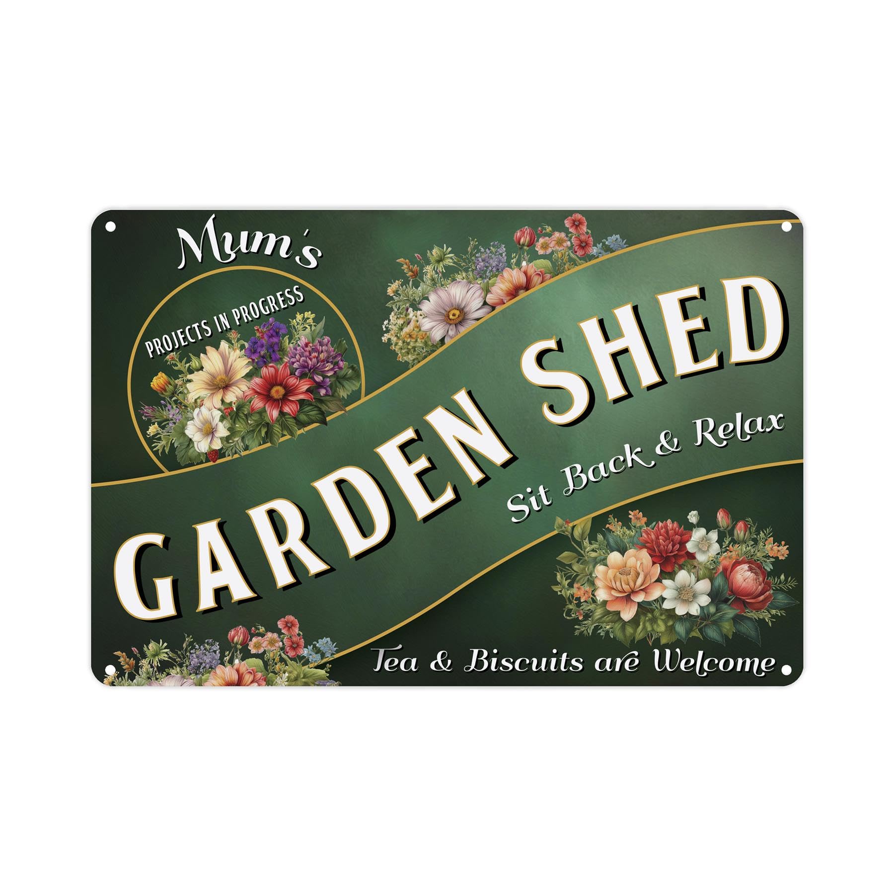 Purely Home Green Vintage Mums Garden Shed Sign - Gardening Themed Metal Plaque Garden Bar Gift For Mothers Day - Wall Decor 28Cm X 20Cm