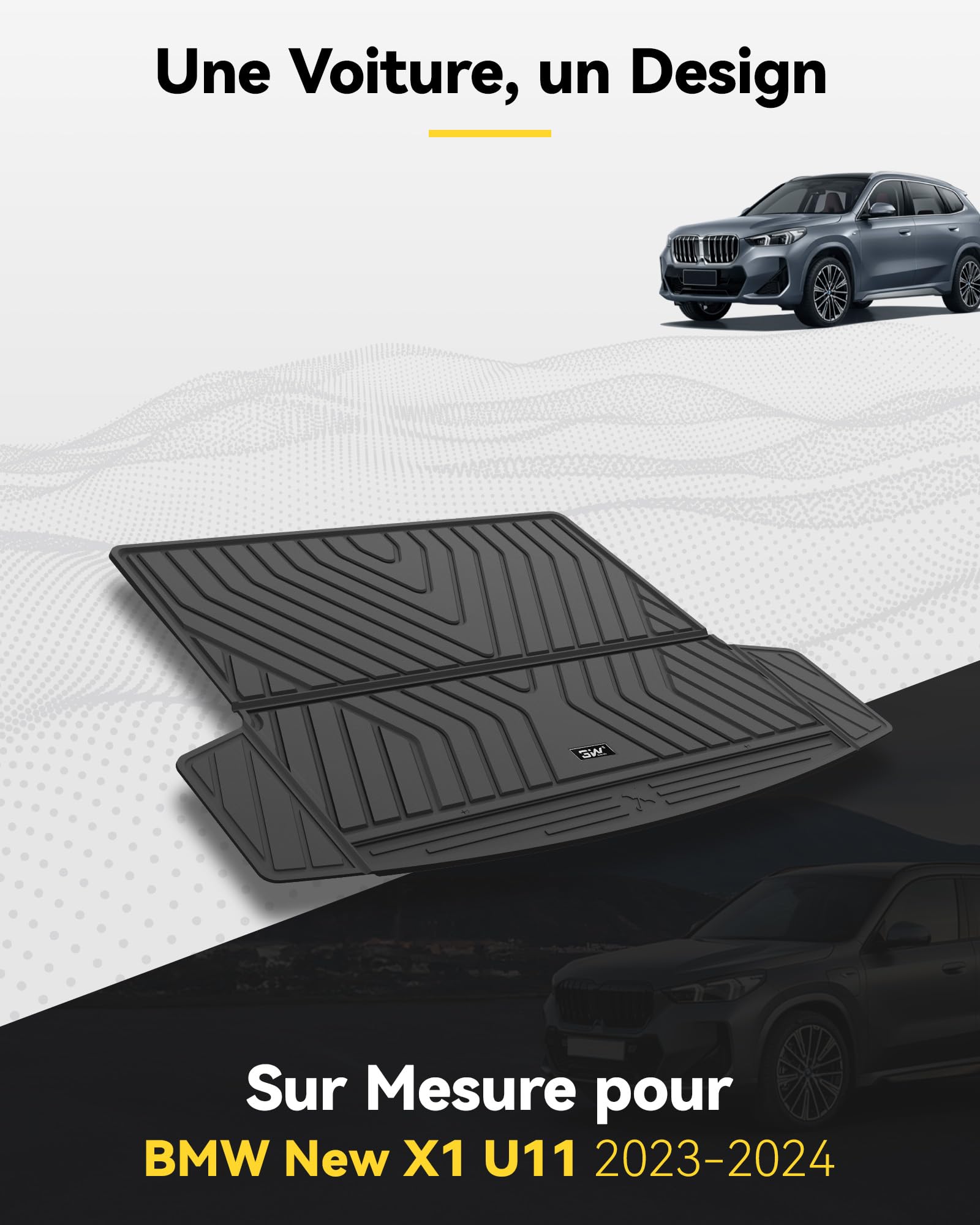 3W Tapis de Coffre pour BMW X1 U11 2023-2026 | Sur Mesure (Non PHEV), Inodore en Thorex™, Protection Coffre pour Chien, Imperméable et Anti-Chocs, Facile à Nettoyer