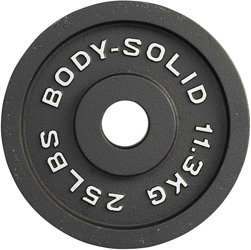 Miniatura 4 de Body-Solid Placa olímpica de hierro fundido de peso individual, pesas libres, placas de mancuernas, agujero estándar de 2 pulgadas para barra