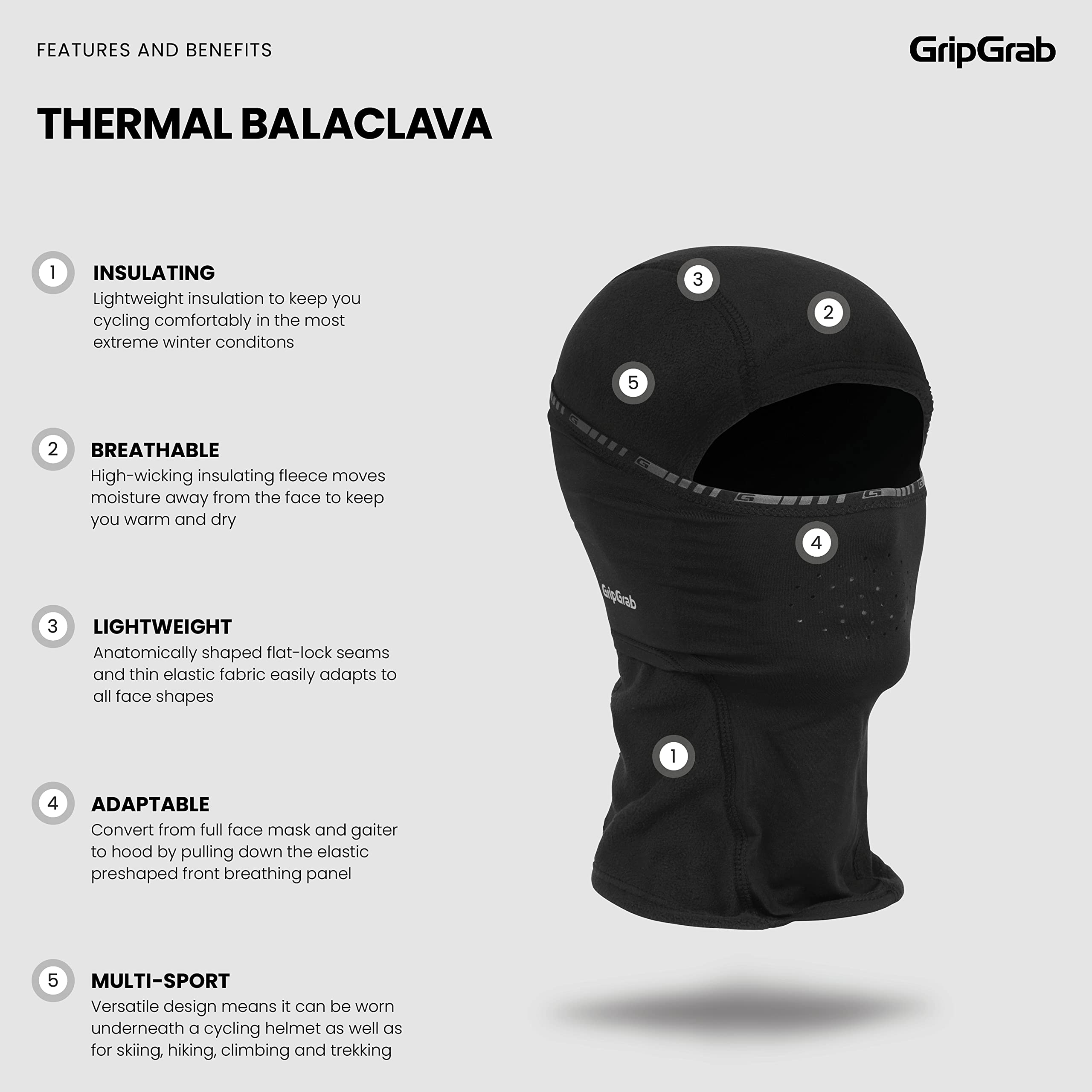 GripGrab Unisex Balaclava Sturmhauben Masken, S EU & Unisex Merino Vinter cykelsokker tykke termiske sokker med merinould cykling vintersokker kuldebes Winter Fahrradsocken, Schwarz, 38-41 EU