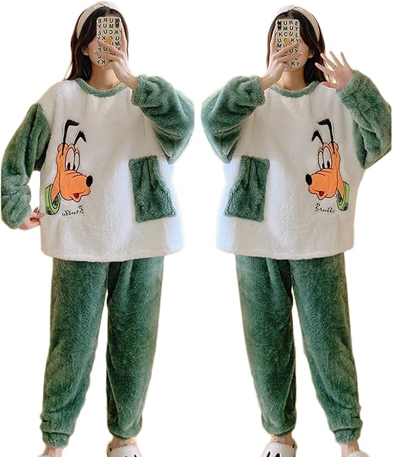 Amazon ディズニー ドナルドダック パジャマ ルームウェア レディーズ プー もこもこ 2点セット かわいい 秋冬 長袖 長パンツ 厚手 部屋着 暖かい 防寒 対策 パジャマ ルームウェアセット 通販