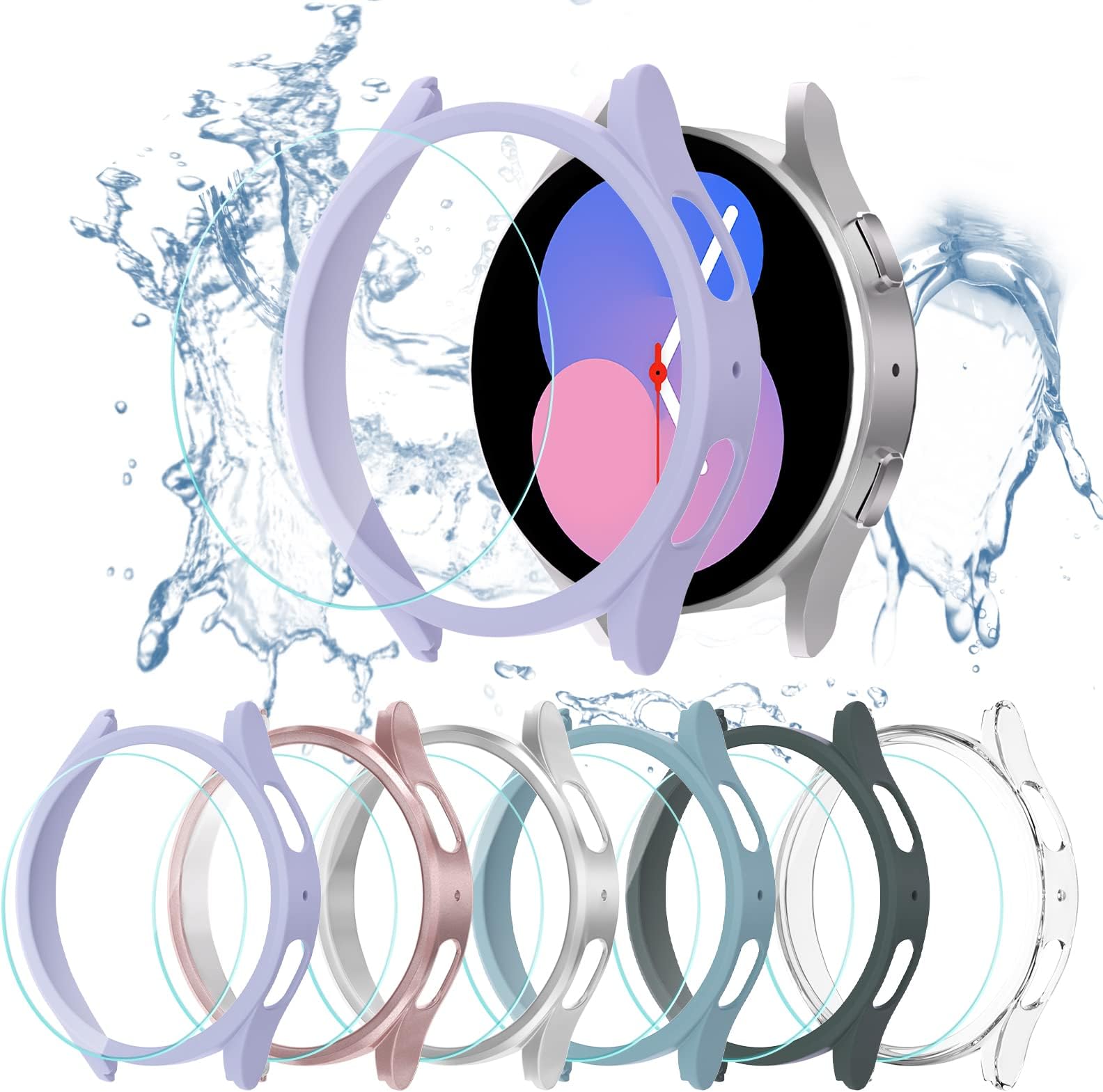 [6+8] Pack for Samsung Galaxy Watch FE/Galaxy Watch 5/Galaxy Watch 4 40mm Screen Protector Case, Hard PC Protective Bumper Shell + Anti-Fog Tempered Glass Film, Waterproof Face Cover Set