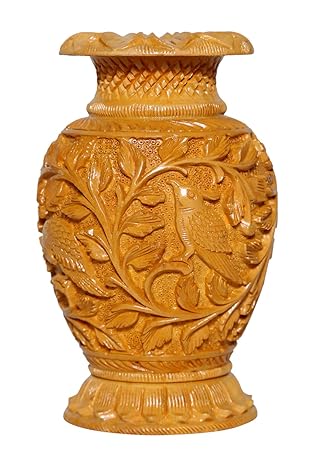 Murli Handicrafts Antique Design Wooden Handmade Flower vase for Home Decoration Flower Pot for Artificial Flowers (Brown, Size- 18x10 cm)