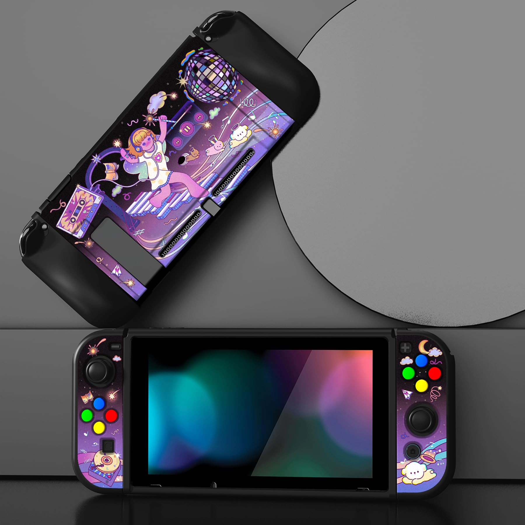 playvital ZealProtect - Custodia protettiva morbida per Nintendo Switch, protezione flessibile per interruttore, con pellicola protettiva in vetro, impugnature per pollice e tappi per pulsanti ABXY