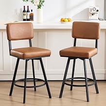 ONEVOG 26" Counter Height Swivel Faux Leather Bar Stools Set of 2, Upholstered Barstools with Back, Padded Kitchen Island Chairs for 36"-40" Counters, Matte Black Metal Legs, Black