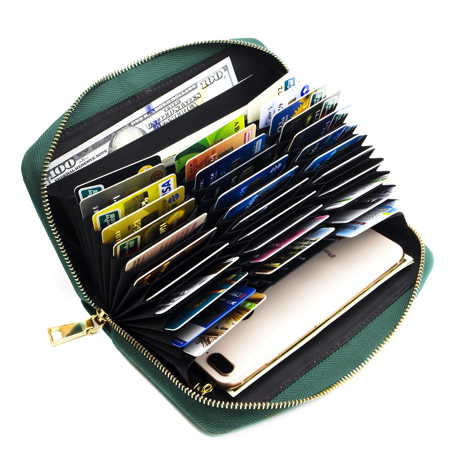 ANDOILT Genuine Leather Wallet for Women Men RFID Blocking Credit Card Holder Zipper Purse Cell Phone Handbag