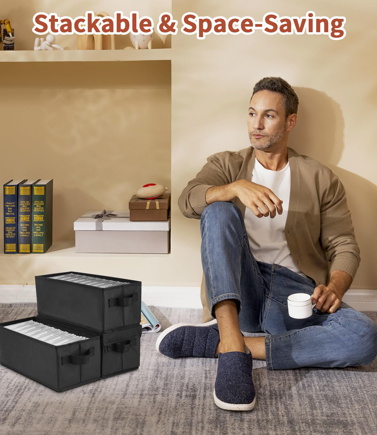Scatola Porta CD con Coperchio – Set da 4 – Grande Capacità fino a 165 CD – Portatile & Antipolvere – Ideale per Casa, Ufficio & Viaggi