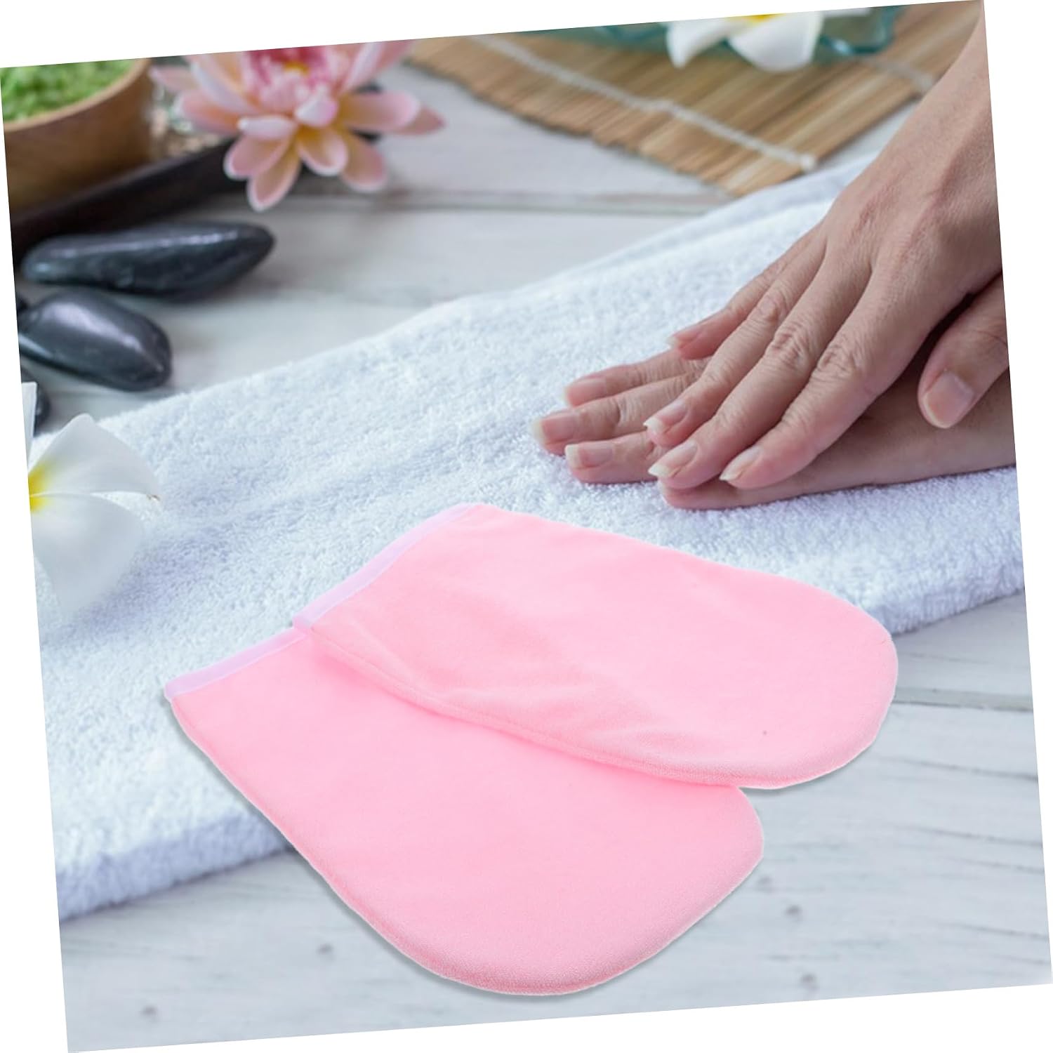 3pairs Moisturizing Paraffin Wax Gloves Soft Hand Mittens for Reusable Hand for DIY Waxing and Daily Skin Moisture Pink White Trim