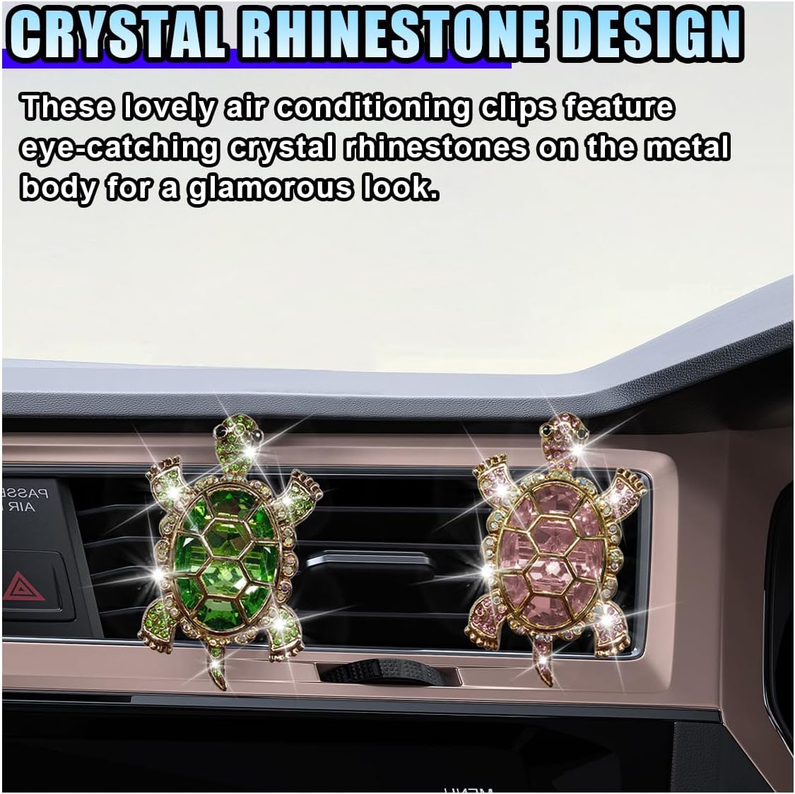 2PCS Bling Tortoise Car Air Vent Clips, Crystal Rhinestone Auto Air Conditioning Outlet Clip, Cute Turtle Car Vent Decorative Clip, Auto Interior Decoration Charm for Women (Tortoise)