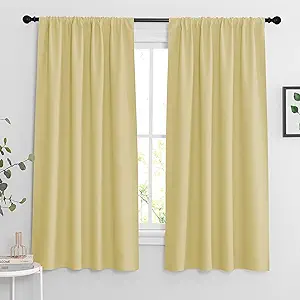 RYB HOME Bedroom Curtains Blackout - Light Block Energy Efficiency Small Window Treatment Drapes for Kitchen Dining Baby Nursery Morden Decor, W 42 x L 63 inch, Light Yellow, 2 Panels