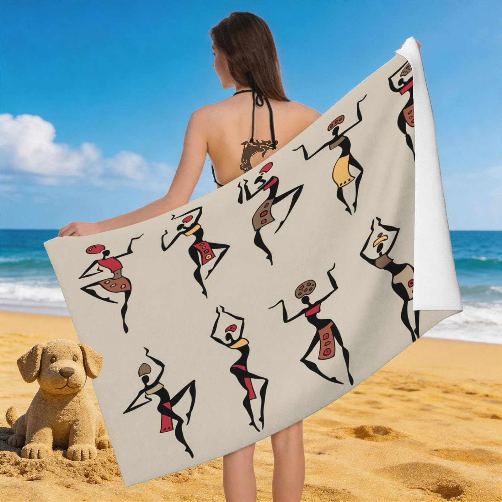 Leichong 3D African Tribe Beach Towel Microfiber Soft Quick Dry for Adults, Cartoon Bath Towel Lightweight Soft Absorbent for Travel Swimming Pool Sports, 75 x 150 cm