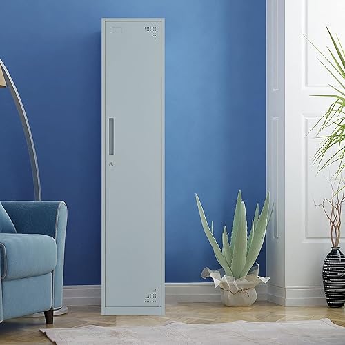 Vista 158 de Taquillas de metal para empleados, armario de almacenamiento de acero con 5 puertas para el hogar, oficina, escuela, gimnasio (blanco)