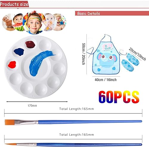 Miniatura 2 de Juego de 66 pinceles de pintura, pequeños pinceles a granel 60 pinceles de pintura, 3 paletas, 3 delantales para proyectos de pintura acrílica para