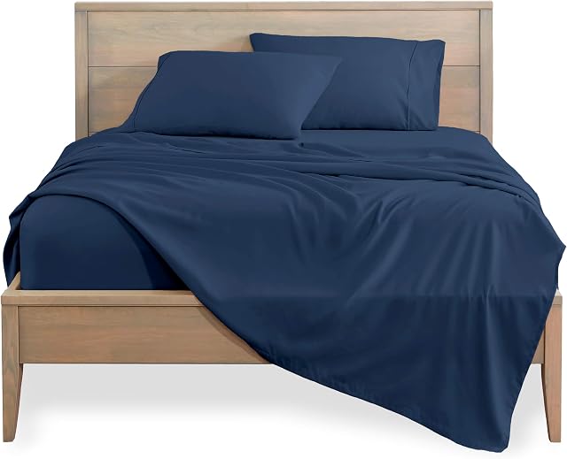 Bare Home Super King Sheet Set - 1800 Ultra-Soft Microfibre Super King - Hydro-Brushed - Deep Pocket - 4 Piece Set - Fitted Sheet, Flat Sheet, and 2 Pillowcases - Bed Sheets (Super King, Dark Blue)