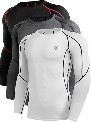 NELEUS Camisas de compresión de manga larga para hombre, para ejercitarte, correr, 3 u