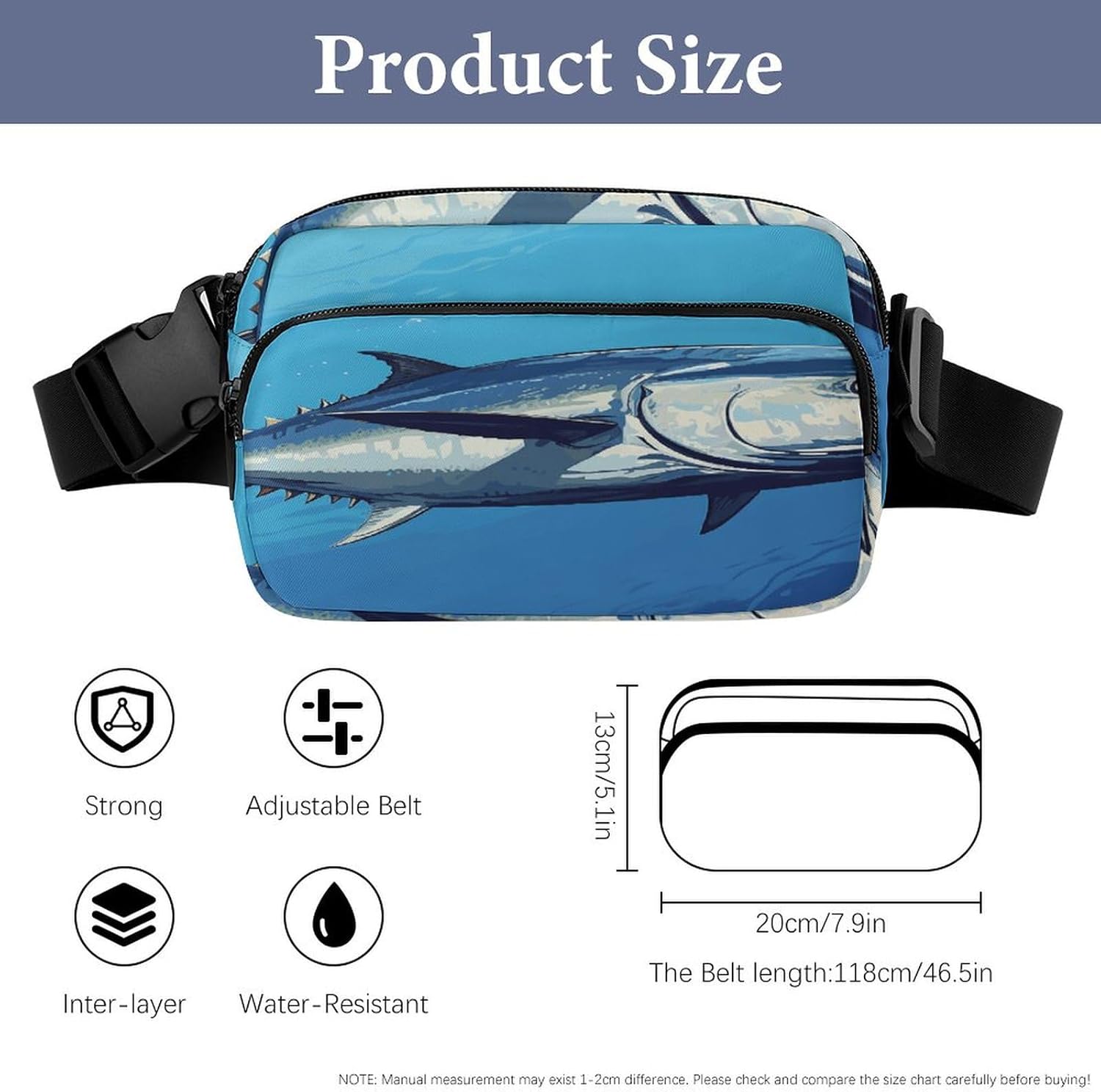 Colorful Tuna Fanny Pack Belt Bag with Adjustable Strap Fashion Waist Bag for Outdoor Sports Hiking