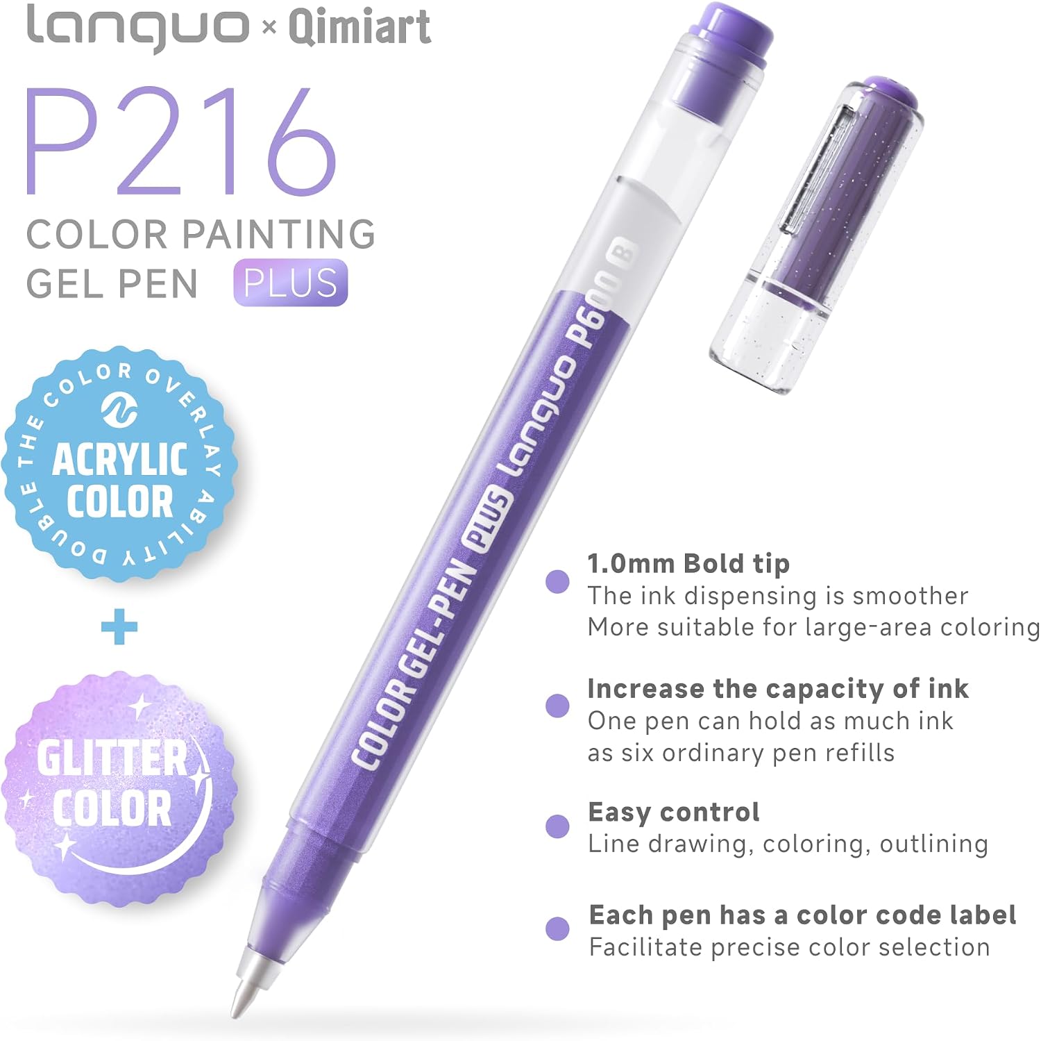 Languo 216 Colors Acrylic Gel Pens with Glitter Gel Pens Set, 144 Acrylic Paint Pens & 72 Glitter Pens for Adult Coloring, 1.0mm Bold Tip Gel Pens Colored with Carrying Case for Drawing and Art Crafts thumbnail