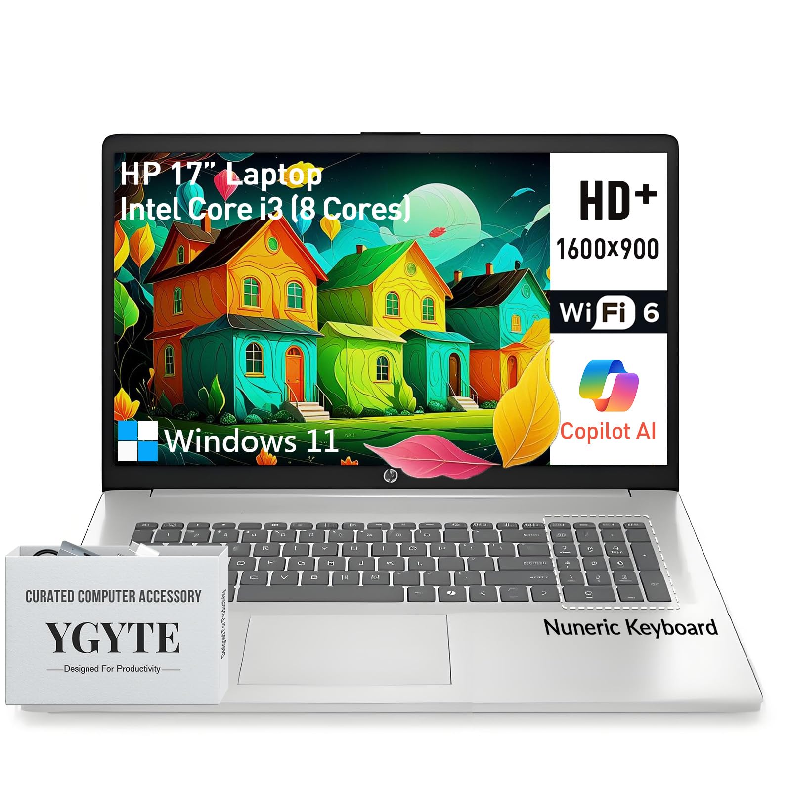 2025 Laptops 17 Inch, 17.3" Laptop Computer, HD+ Large Screen, Intel Core i3 (8-Cores), 8GB RAM 512GB SSD, Windows 11 Pro Lifetime Office, 10 Key Number Pad, Wi-Fi 6, USB-C