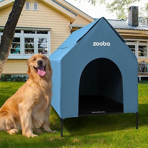 Miniatura 12 de Casa grande de 36 pulgadas para perros grandes en interiores o exteriores, PVC 600D resistente a la intemperie al aire libre, con cama elevada de