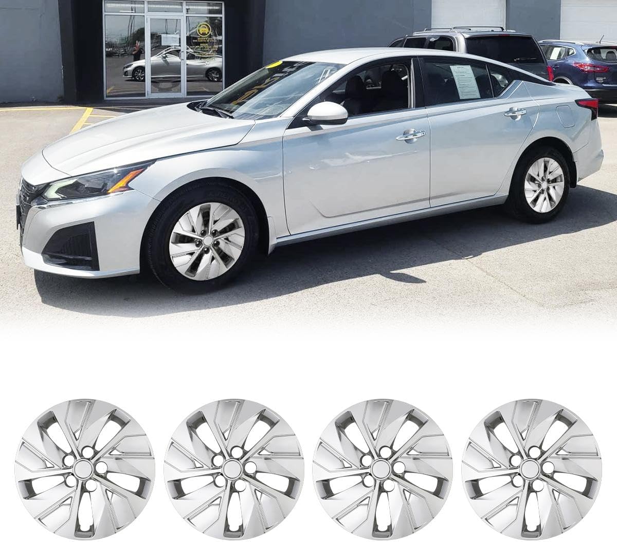 ROXX 4Pcs Set 16inch Chrome Wheel Rim Cover Hubcaps Replacement for Nissan Altima 2019-2025(Only Fit for Steel Wheels), Snap-On Car Truck SUV Hubcap(16 inch,Chrome)